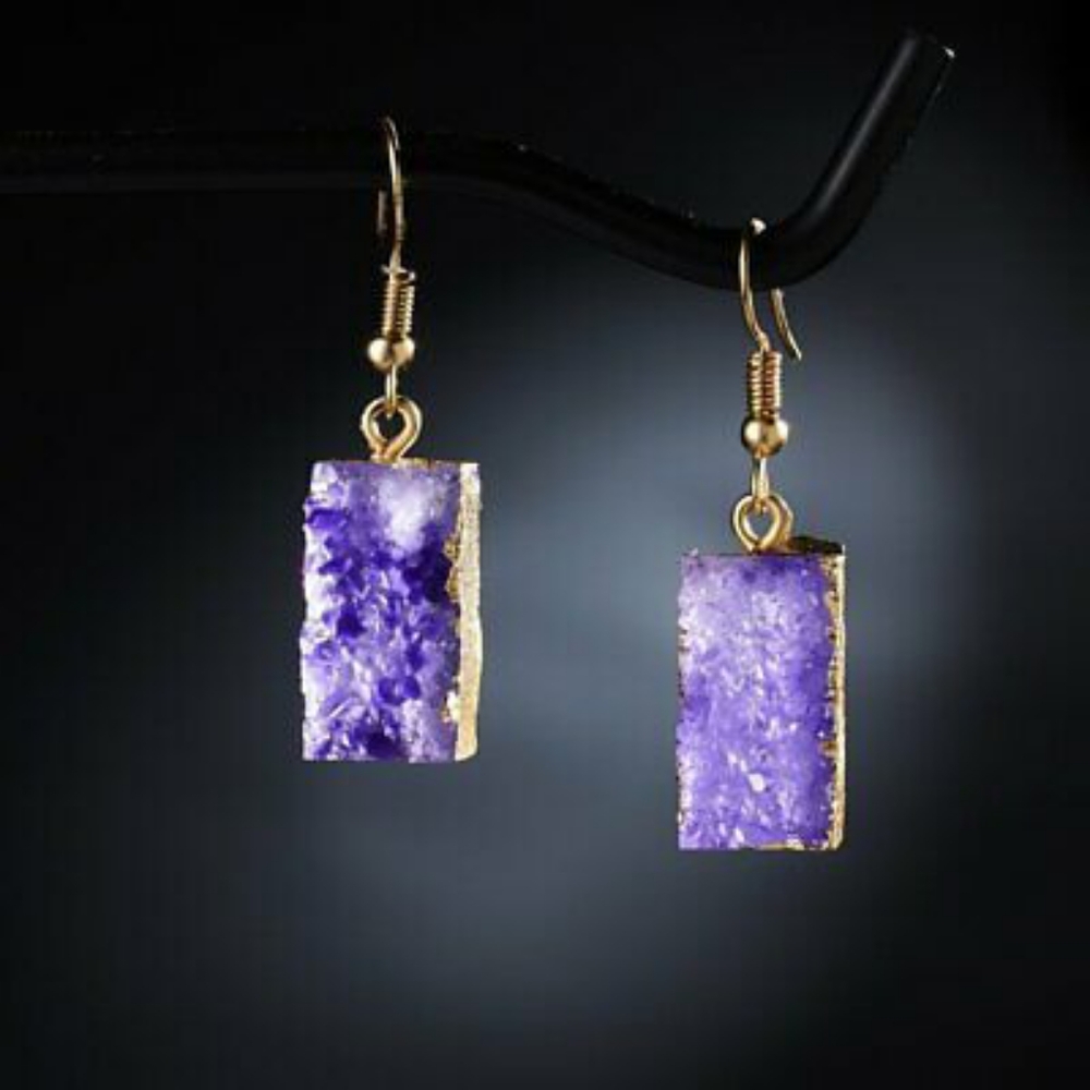 Natural Stone Rectangular Resin Earrings - Picture 4 of 4